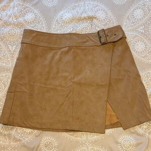 Free People Tan Faux Suede Wrap Mini Skirt with Buckle